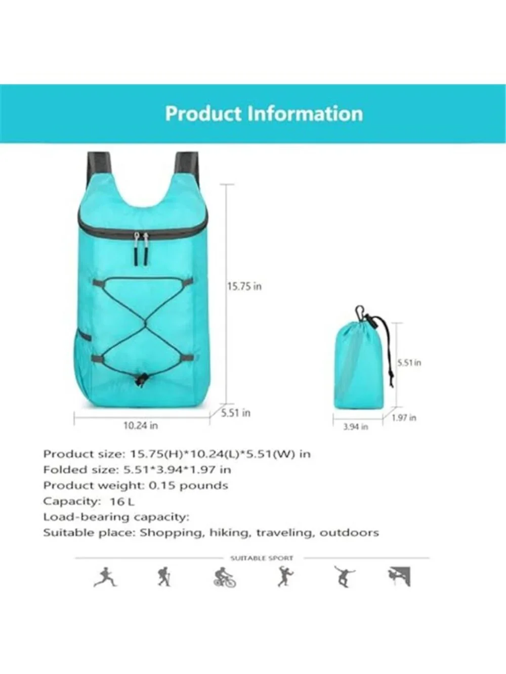 16L Foldable Hiking Backpack Small Packable Daypack Lightweight Travel Men Women